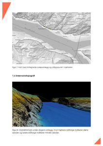 Bildet viser to kart: øverst et overflatekart med topografi og nedre et 3D-modell av undervannstopografi.