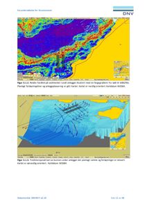 Kart over havbunn med sedimentdata og planlagt anleggsplassering