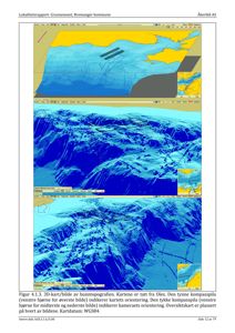 3D-kart og bilde av bunntopografien (bunnkart) fra Olex som viser terrengform under vann.