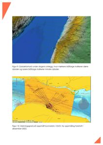 Bildet viser to kart som illustrerer dybdeforhold og dekningsgrad på bunndata i et vannområde.