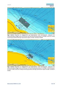 Kart som viser plassering av anleggsramme, fortyningslinjer og bunntopografi for en havbunnundersøkelse.