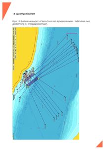 Kart over et kystanlegg med dypfartslinjer og koordinater