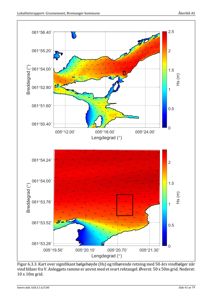 Kart over signifikant bølg høyde (Hs) og vindretning for et lokalt område, med en markert rektangel som angir anleggets ramme.