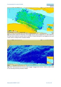 Bildet viser to kart som illustrerer bunnforhold (sedimenthårdhet og tredimensjonalt kart over bunnen) under et anleggsområde.