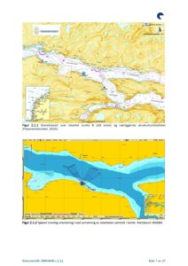 Bildet viser to kart: øverst et oversiktskart over et kystområde (Juvika) og nederst et sjøkart med dybdekartlegging og lokalitetsmerking.