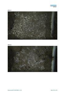 Fotografier av to punkter (GRU-5 og GRU-6) som viser en overflate, sannsynligvis betong eller grunn, med DNV-logo øverst.