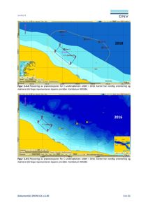 Kart som viser plassering av prøvestasjoner i havet for C-undersøkelsen utført i 2018 og 2016.