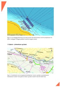 Bildet viser to kart: øverst en akvakulturplan (Figur 4) og nederst en navigasjonskart med farled (Figur 5). Begge er karttyper.