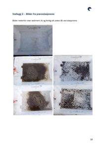 Fotografier av sedimentprøver (A) og silteprøver (B) fra prøvestasjoner.