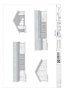 Fasadetegning som viser bygningens utseende fra fire ulike vinkler (vest, øst, sør og nord).