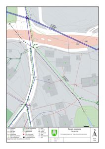 Situasjonsplan som viser tomtens beliggenhet i forhold til nabolag, veger, vassdrag og infrastruktur.