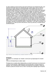 Snittegning som viser eksisterende og ny sjøbod sett i tverrsnitt, med høydemål og tekstforklaring.