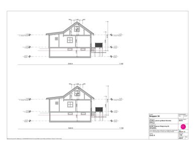 Snittegning (Snitt A) som viser tverrsnittet av en bolig med høydeangivelser og etasjer.