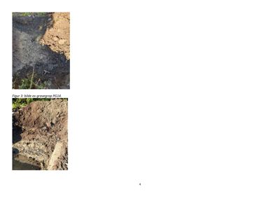 Fotografier av en gravegrop (PG14) med tekstbeskrivelse under bildene.