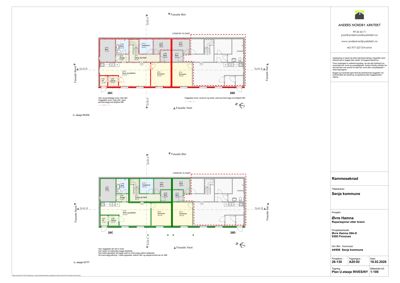 Etasjeplaner (28C og 28D) som viser romfordeling, veggtykkelse og fasaderetninger.