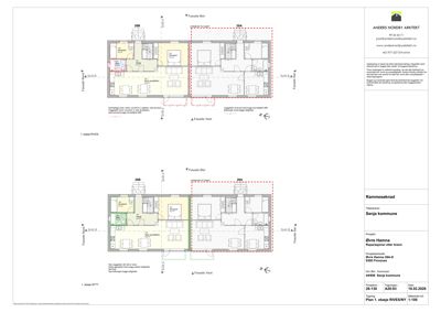Bildet viser to etasjeplaner (1. etasje RIVS og 1. etasje NYTT) med romfordeling, veggtykkelse og fasadeavsnitt.