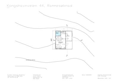 Etasjeplan for en eksisterende bolig på Kongshavnveien 44, som viser romfordeling, arealer og møblering.
