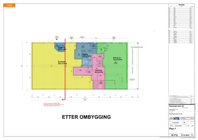 Etasjeplan (romliste) som viser romfordeling og arealer etter en ombygging av Fjøsangerveien 39.