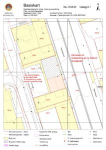Situasjonsplan (Basiskart) som viser eiendomsgrenser, bygninger, veier og infrastruktur for Fjøsangerveien 39 i Bergen.