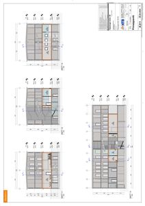 Prinsippsnitt (Snitt 11-14) som viser bygningens tverrsnitt, høyder, romfordeling og konstruksjon.