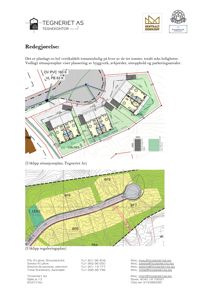 Bildet viser en redegjørelse med to kart: en situasjonsplan (øverst) og en utklipp fra reguleringsplan (nederst). Begge kartene viser plassering av bygninger, tomtegrenser og infrastruktur.