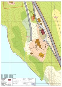 Situasjonsplan som viser tomtens beliggenhet, terrengforhold, naboeiendommer og bygningers plassering.