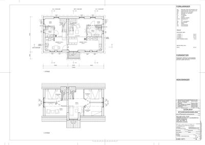 Etasjeplaner for 1. og 2. etasje med romfordeling og mål.