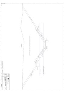 Snittegning som viser tverrsnittet av en bygning eller konstruksjon sett fra siden.