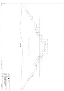 Teknisk detaljtegning som viser en spredningstunnel med dimensjoner og konstruksjonsdetaljer.