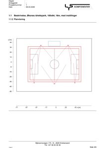 Situasjonsplan som viser plassering av et idrettsanlegg (fotballbane) på en tomt med angitte koordinater.