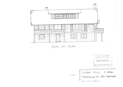 Fasadetegning av en bygning sett fra syd-vest