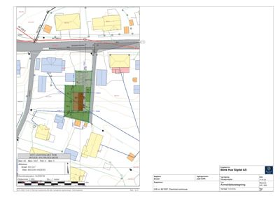 Situasjonskart som viser tomtens plassering i forhold til nabolaget, veier og andre bygninger.