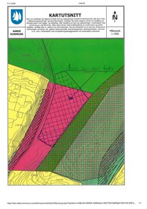 Situasjonsplan eller kartutsnitt som viser eiendomsgrenser, terrengforhold og arealbruk.
