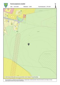 Kommuneplanens arealdel med kart over et område, inkludert bebyggelse, vegnett og terrengform.