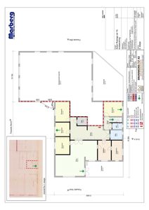 Etasjeplan for 2. etasje av en bygning, som viser romfordeling, dimensjoner og fasader.