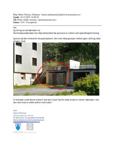 Fotografi av en bygning og tilhørende garasje/oppussing, tatt for å illustrere et spørsmål i en forespørsel.