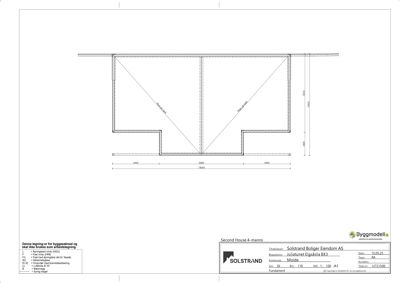 Snittegning som viser tverrsnittet av en betongkonstruksjon med dimensjoner og materialer.