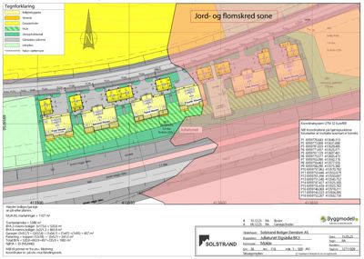 Situasjonsplan som viser tomtens beliggenhet, bygningers plassering, arealer og soner (f.eks. jord- og flomskred sone).