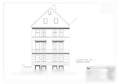 Fasadetegning av eksisterende bygning (Strengaten 18) sett fra nord.