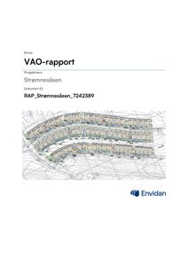 Situasjonsplan som viser plassering av en rekkehusbebyggelse i et terreng med konturlinjer.