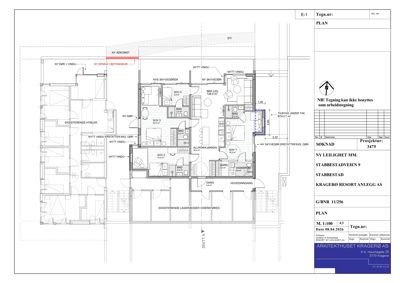Etasjeplan (E-1) som viser romfordeling, veggforhold og endringer for en ny leilighet.