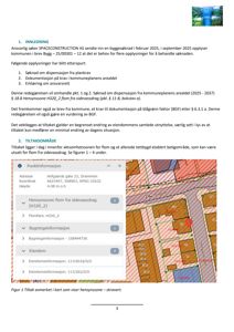 Bildet viser en digital kartvisning (GIS) med overlagte informasjon om eiendom og planområder, inkludert en skjermbilde av et informasjonsvindue.