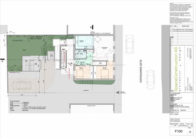 Etasjeplan for en bolig med romfordeling, mål og arealoppsett.