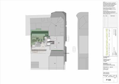Etasjeplan eller romfordeling for en bygning, med romnummer (110, 23, 21) og innvendige mål.