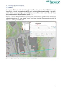 Kart som viser terrengforhold, topografi og et snittprofil (A-A') av et tiltakssted.