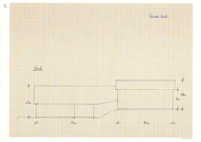 En håndtegnet fasadeopprikk (Nord) med mål og høyder.