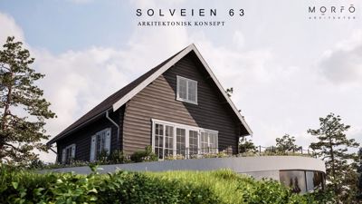 3D-visualisering av et arkitektonisk konsept for en bolig.