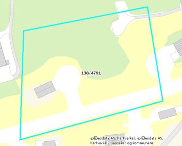 Situasjonsplan som viser eiendomsgrenser (blå linje), eiendomsnummer (138/4791) og nabolag.
