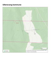 Kart over Ullensvang kommune som viser topografi, høydemarker og bygningsplasseringer.