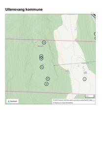 Kart over Ullensvang kommune med topografiske linjer, høydemål og plassering av punkter (muligens bygninger eller målepunkter).
